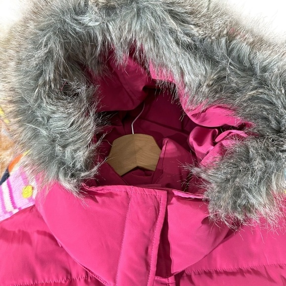 Talbots Pink Rose Down Puffer Vest Removable Hood Faux Fur - Picture 4 of 10